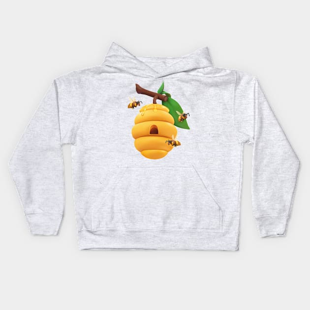 Bee Hive with a Couple of Bees Kids Hoodie by Impurefect